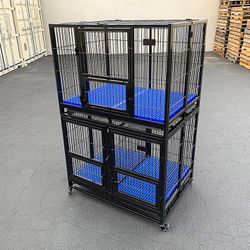 (NEW) $370 (Set of 2) Stackable Dog Cage 41x31x65” Heavy Duty Kennel w/ Plastic Tray