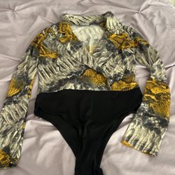 Fashion Nova gray and yellow bodysuit
