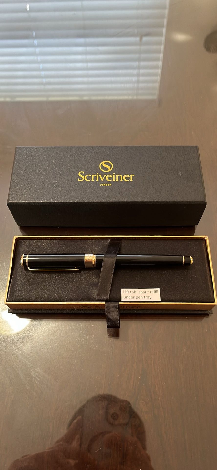 Scriveiner London Luxury Black Lacquer Ballpoint Pen with 24k Gold Plating