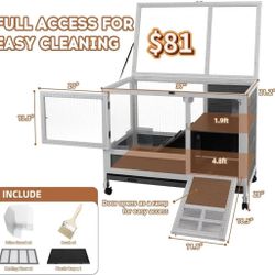 😀 Rabbit Hutch Rabbit Cage Leak Proof with Urine Guards/Netting Floor/Wheels/Tray, Guinea Pig Cages, Bunny House for Small Animal 37" L*21.2" W*28" H