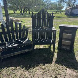 Wood  Potting Bench, Chair And Cabinet