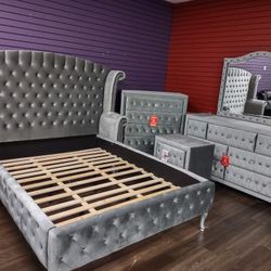 4pc Queen Bedroom Set Queen Bedframe Dresser Mirror Nightstand 