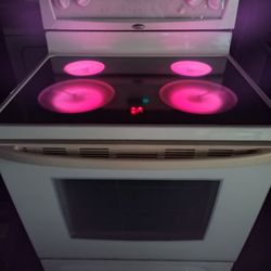 WHIRLPOOL 220V SELF CLEANING OVEN, 5 ELEMENTS GLASS TOP ELECTRIC STOVE IN BEIGE 