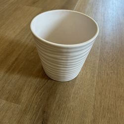 White Ribbed Pottery Vase 6” New Never Been Used