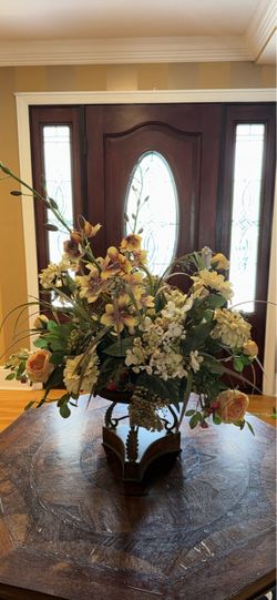 Large Silk Floral Arrangement in Decorative Metal Urn