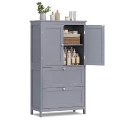 Bathroom Floor Storage Cabinet, Bathroom Storage Unit, Freestanding Cabinet with 2 Drawers and 2 Doors, Adjustable Shelf, 11.8 x 23.6 x 43