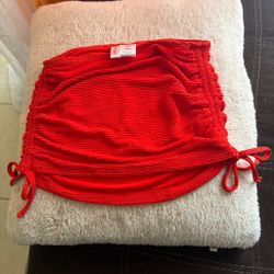 Red Ruched Mini Skirt with Side Ties