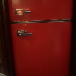 Retro red mini fridge