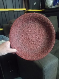 Chinese hand carved cinnabar bowl wufu bats