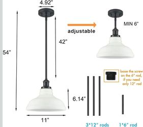 Adjustable Black Pendant Light with White Shade
