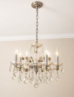 Elegant 6-Light Crystal Chandelier Smoky Glass Hanging Ceiling Light