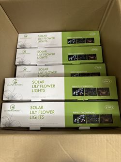 KOOPER Outdoor Solar Lights, 4 Pack Solar Garden Lights with Bigger Lily Flowers, Waterproof 7 Color Changing Solar Lights Outdoor - Bigger Solar Pane