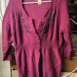 Burgundy Embroidered Cardigan Ladies Sweater 