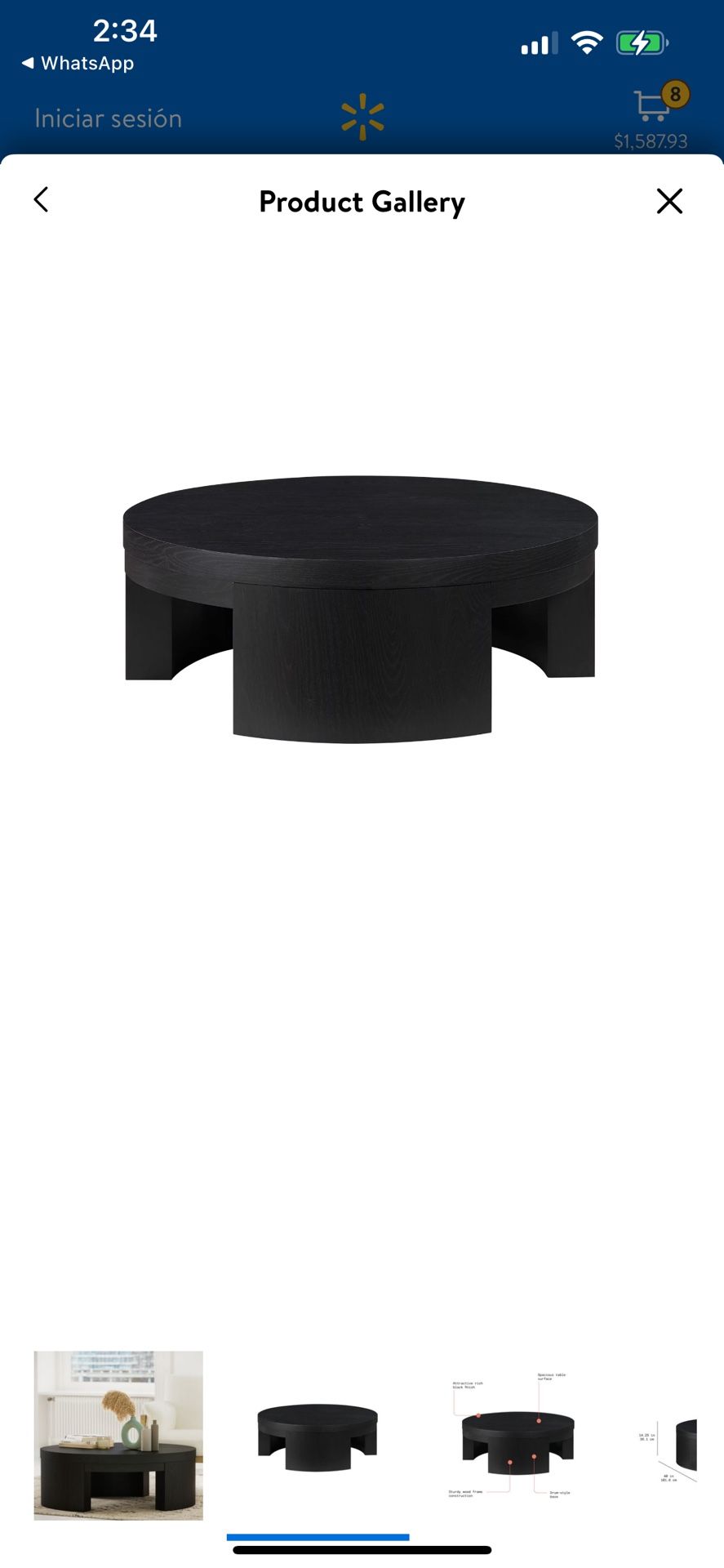 Beautiful Mod Round Coffee Table by Drew Barrymore, Black Wood Finish$