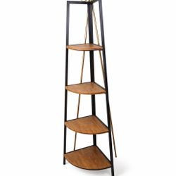 Modern Corner Shelf / 4-Tier Accent Shelf (Wood + Metal)