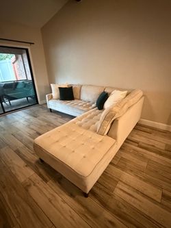 Beige Tufted 2 Piece Sectional Sofa with Chaise