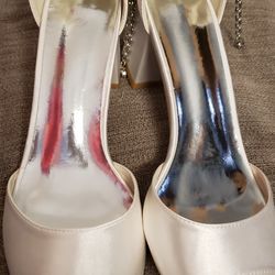 Mid Heel Wedding Shoes with Rhinestones Peep Toe Ribbon Evening Shoes for Women Formal Low Heel

