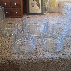 Inheritance Ambrosia Herringbone Clear Cut Glass Bowl Set – 5 Pieces