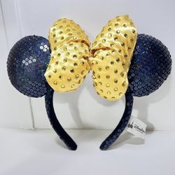 Disney Parks Minnie Mouse Golden Faceted Gems Ears Headband Disneyland Rare mult