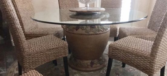 Hand Painted Breakfast Table & Round Glass