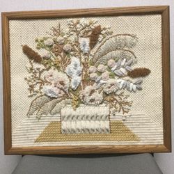 Boho Vintage Crewel Needlework Embroidery