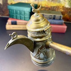 Antique Vintage Solid Brass Middle Eastern Dallah Coffee Tea Pot Turkish Arabic