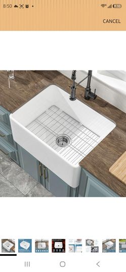 HOMLYLINK Small Farmhouse Sink 24 x 18 Inch, Firecaly Apron Front Farm Sink, Heavy Duty Single Bowl, with Accessories 2 Types, Undermount, Pure White,