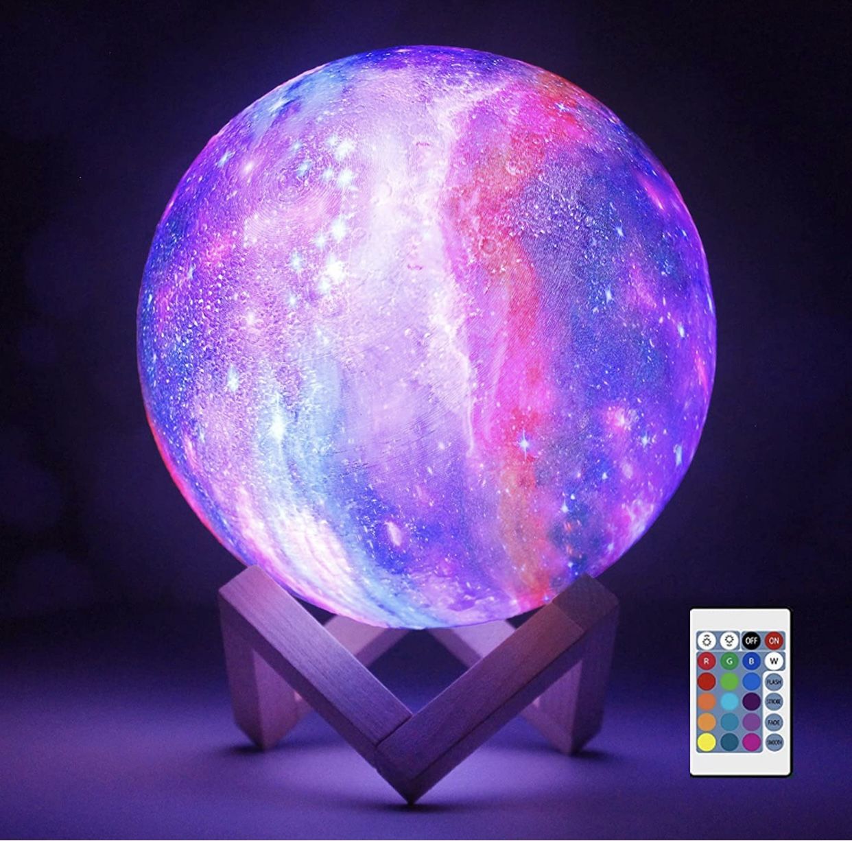 3D Galaxy Moon Lamp by NSL Lighting - Cool Kids Galaxy Moon Night Light with 16 LED Colors, Touch & Remote Control
