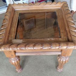 3 Pc Oak Coffee Table / 2 End Tables/Glass Insets