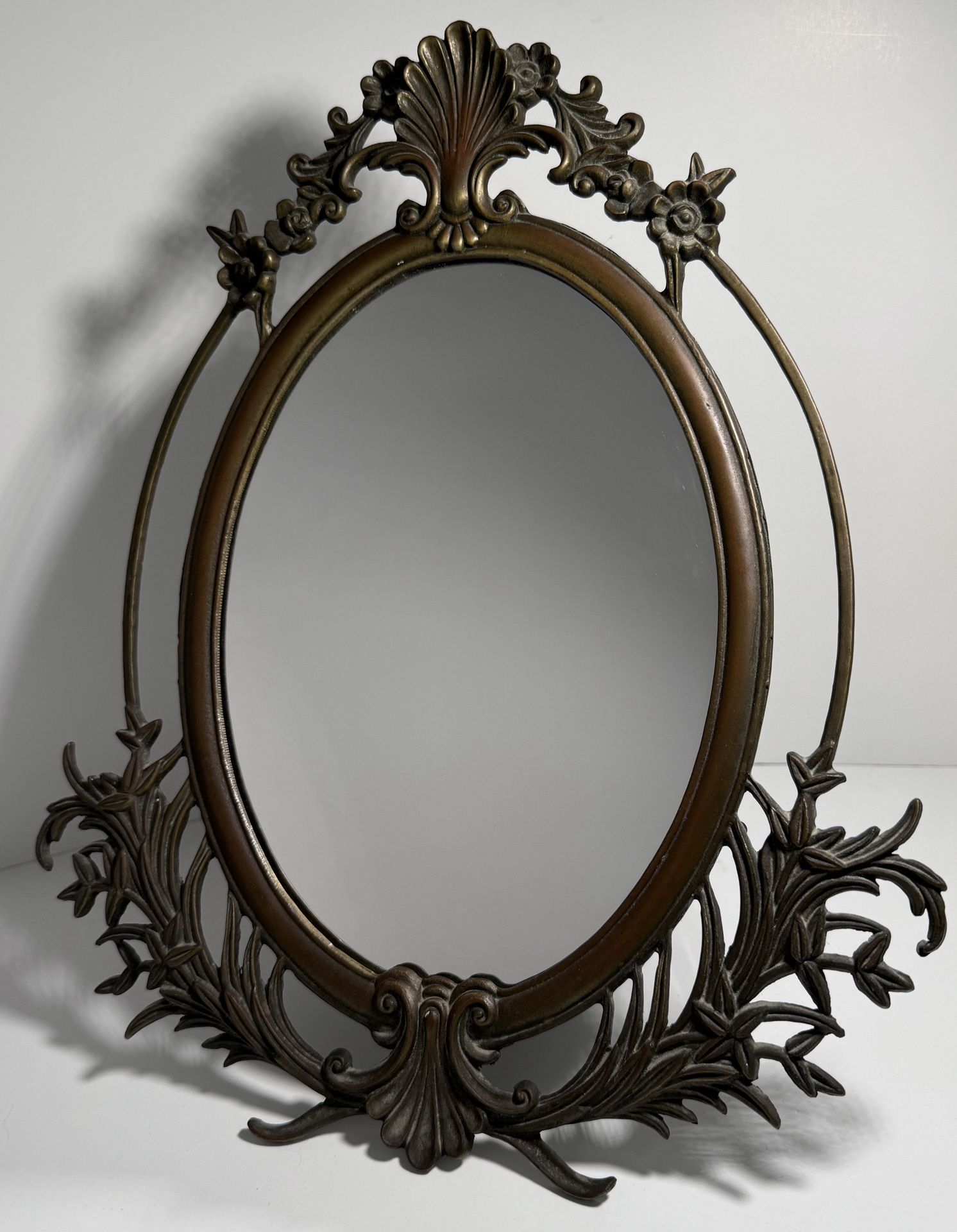 Silvestri Ornately Framed Brass Table Top Easel Mirror / Picture Frame