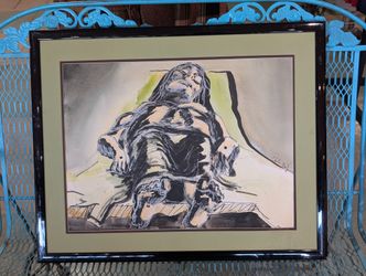 Vintage Christina Boss Signed Jesus Watercolor Ink Painting 23x29 Framed Art