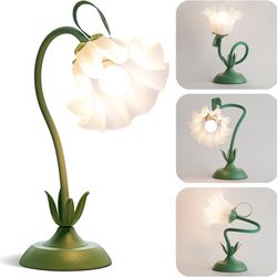 Flower Table Lamp Cute Desk Lamp for Bedroom Home Decor LED Reading Lamp with 3 Color Modes for College Dorm Room Nightstand & Living Room (Green)
