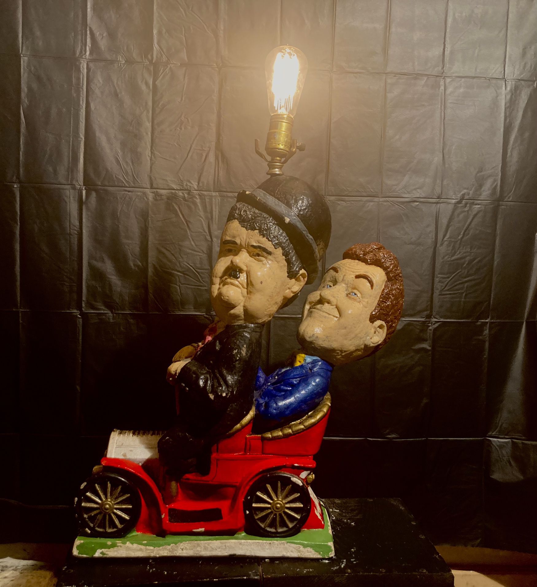 Laurel Hardy Jalopy Car Chalkware Plaster Statue vintage lamp