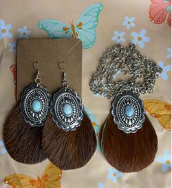 Hair-on Earrings and Necklace Set
