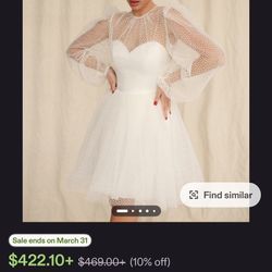 Glitter Dots Tulle Mini Wedding Dress: Size 12