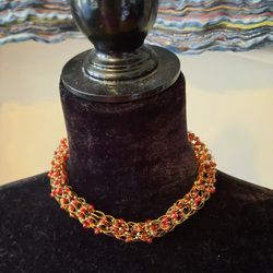 Handcrafted red and gold choker