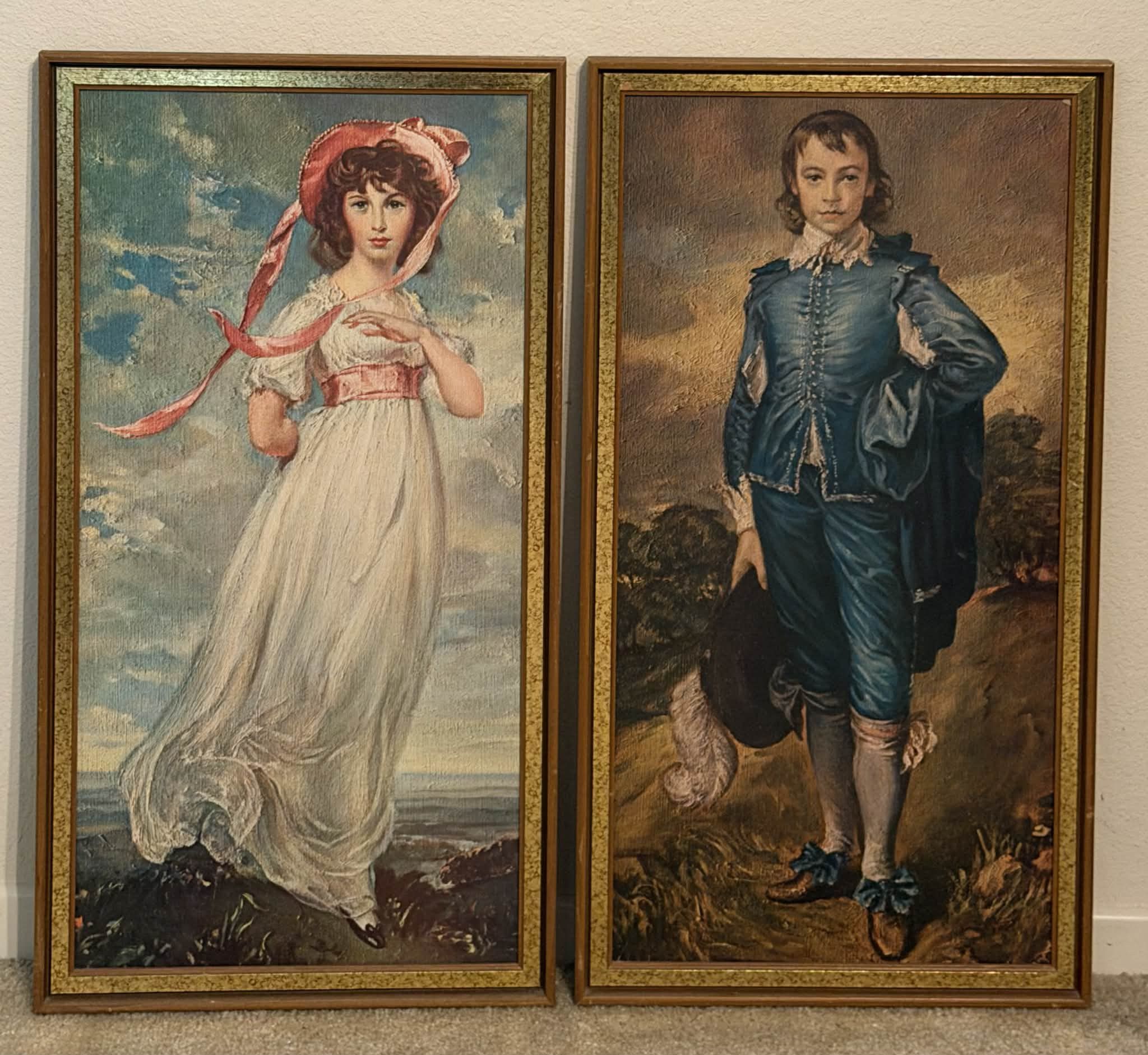 Vintage Pinkie & Blue Boy Hanging Art Decor