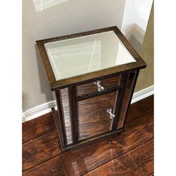 Mirrored Brown Tote Metal Finish Accent Table/Nightstand