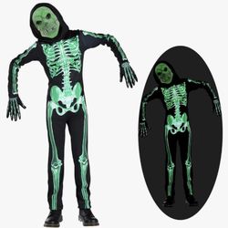 Skeleton Green Glow In The Dark Halloween Costume kids 8-10 Years