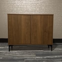 Narrow Walnut Finish Hallway Accent Storage Cabinet