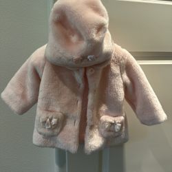 Baby Girl Pink Faux Fur Jacket And Hat