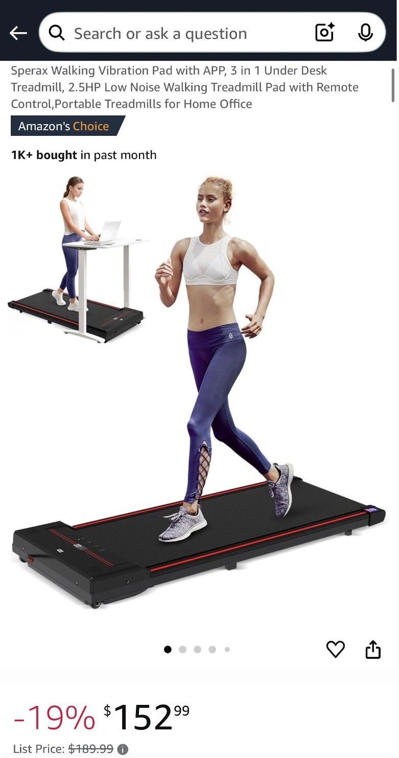 Sperax Walking Vibration Pad with APP, 3 in 1 Under Desk
Treadmill, 2.5HP Low Noise Walking Treadmill Pad with Remote