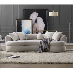 CURVED SOFA BEIGE BOUCLE FABRIC COUCH PILLOWS