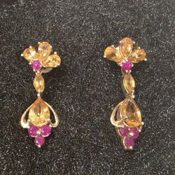 Vintage 10k gold earrings genuine Ruby and citrine
