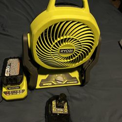 Ryobi Portable Fan With 1 Lithium Battery And 1 Smaller 