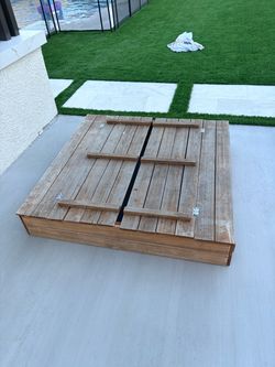 Wooden Sandbox with Built-In Benches & Folding Cover - $40 OBO