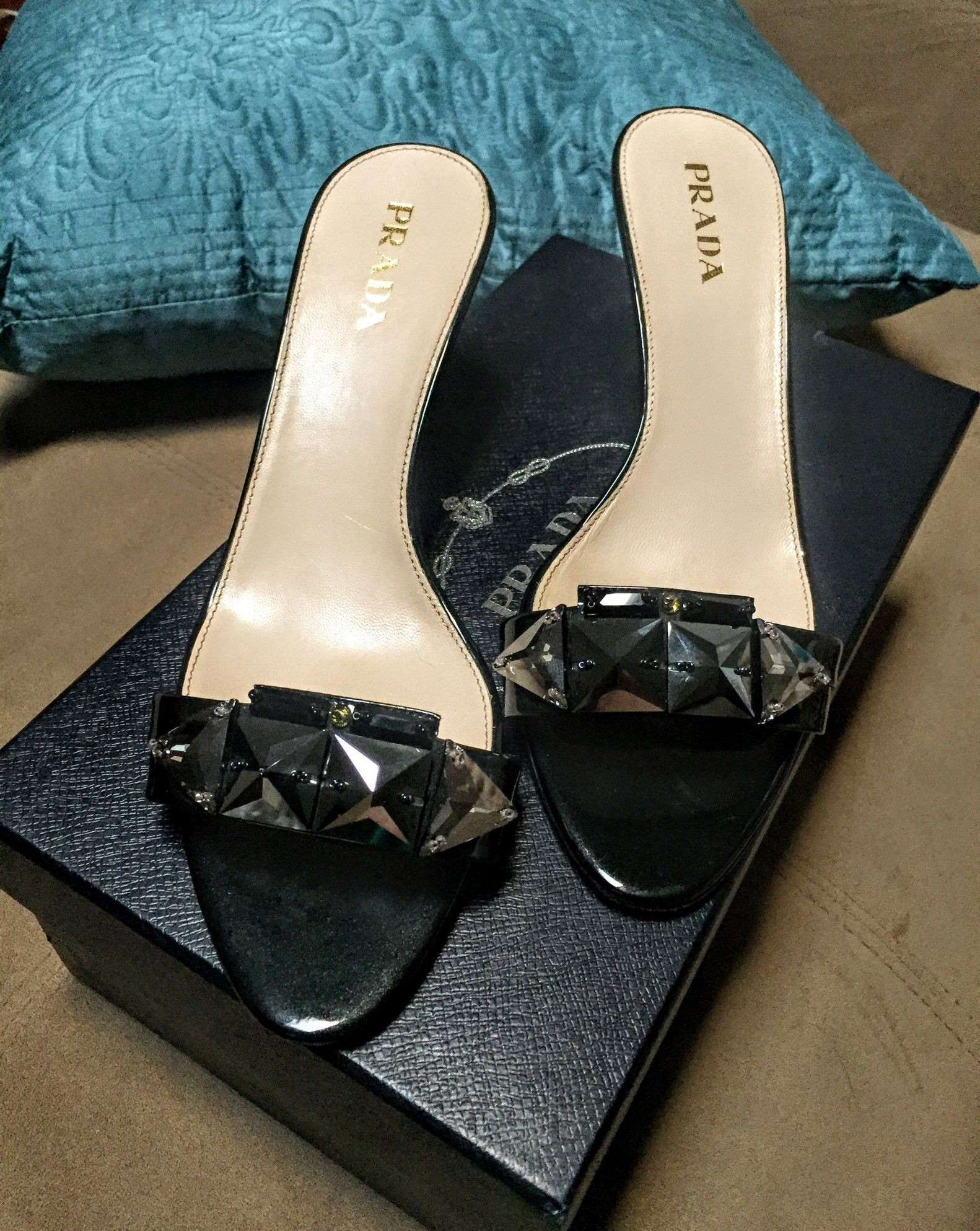 Prada Embellished Slides/Heels Black ~ 38.5