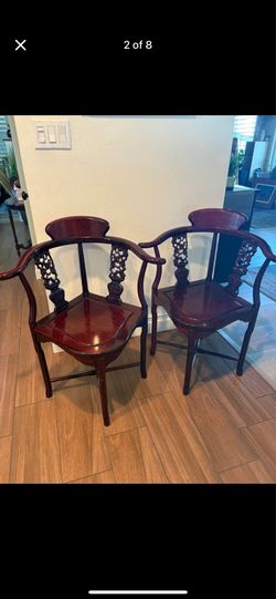 Vintage Chinese Corner Wood Carved chairs