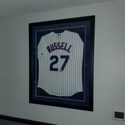 Autographed Addison Russell Chicago Cubs Framed And Matted Jersey. 43x35