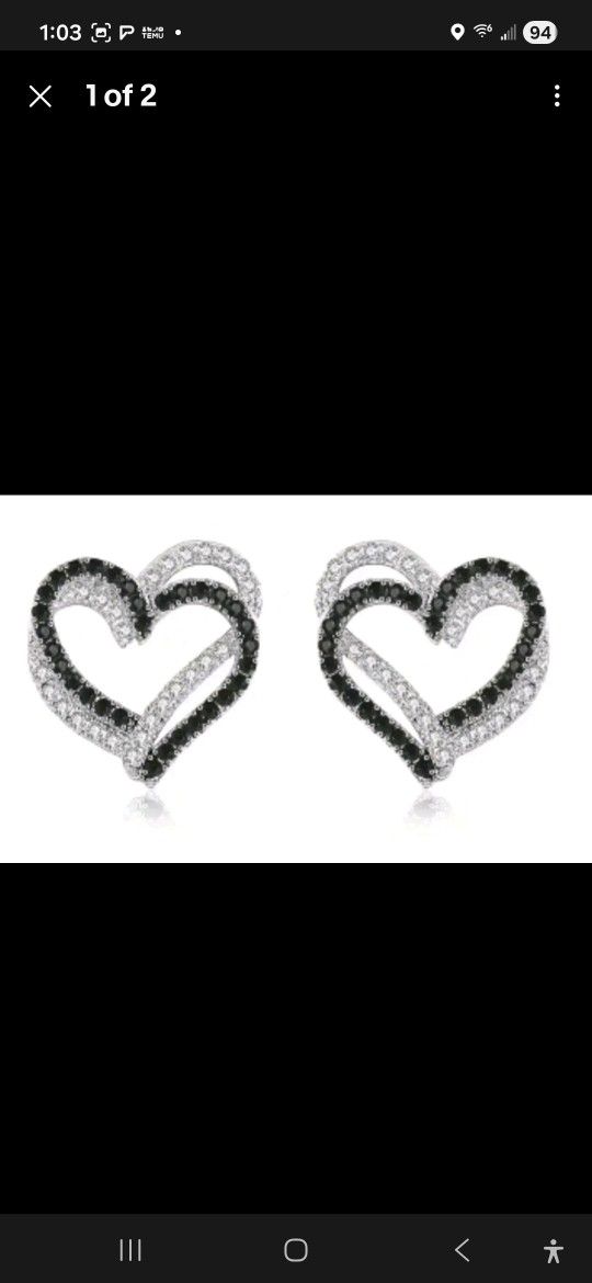 Black And Siver Heart Earrings